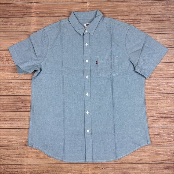 Levis Mens Standard Fit Light Blue Short Sleeve Button-Up Shirt Size Large. - Picture 1 of 8